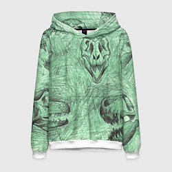Толстовка-худи мужская Черепа динозавров - эскиз, цвет: 3D-белый
