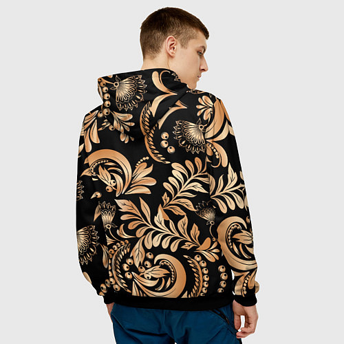 Мужская толстовка Русский этнический узор с позолотой / 3D-Черный – фото 4