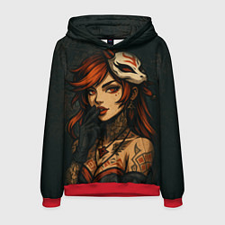 Толстовка-худи мужская Рыжая девушка с маской лисы дерзкий стиль, цвет: 3D-красный