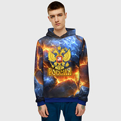 Толстовка-худи мужская Россия герб и огонь, цвет: 3D-синий — фото 2