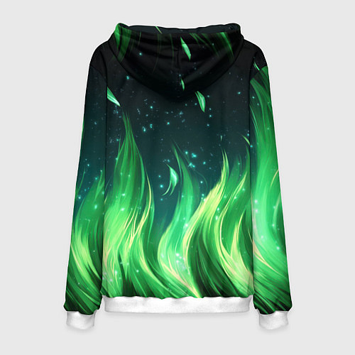 Мужская толстовка Россия на фоне зеленого огня / 3D-Белый – фото 2