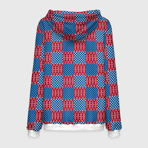 Мужская толстовка Красно-синий пэчворк из квадратных лоскутов / 3D-Белый – фото 2