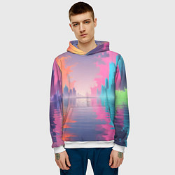 Толстовка-худи мужская Город в розовом тумане, цвет: 3D-белый — фото 2