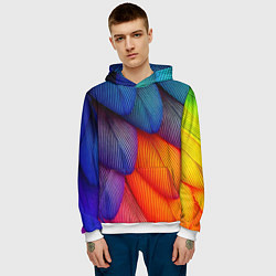 Толстовка-худи мужская Радужные перья попугая, цвет: 3D-белый — фото 2