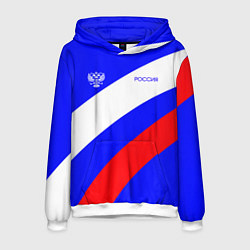 Толстовка-худи мужская Россия с гербом и цветами флага, цвет: 3D-белый