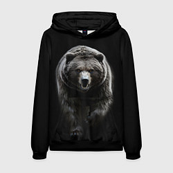 Толстовка-худи мужская Грозный медведь с знаком лапа медведя, цвет: 3D-черный