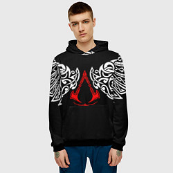 Толстовка-худи мужская Силуэт ворона - Aссасинс Крид, цвет: 3D-черный — фото 2