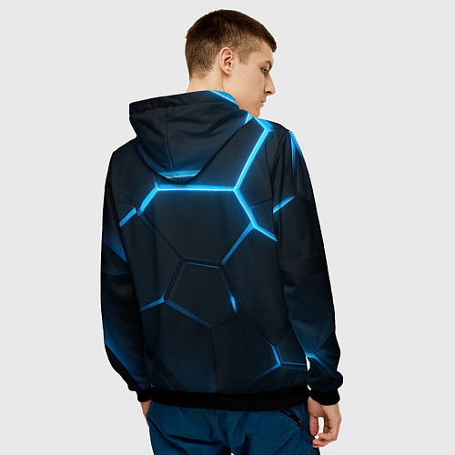 Мужская толстовка Черные плиты с синим светом / 3D-Черный – фото 4
