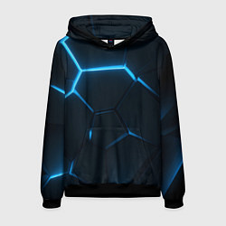 Толстовка-худи мужская Черные плиты с синим светом, цвет: 3D-черный