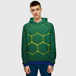 Толстовка-худи мужская Зеленые плиты с желтым светом, цвет: 3D-синий — фото 2