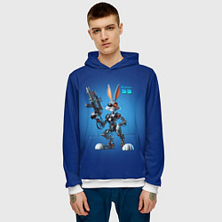 Толстовка-худи мужская Cyborg Bugs Bunny with a gun - ai art fantasy, цвет: 3D-белый — фото 2