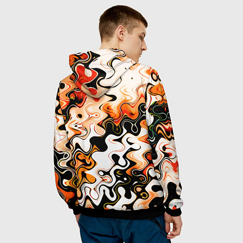 Мужская толстовка Абстракция разлитые краски оранжевый / 3D-Черный – фото 4