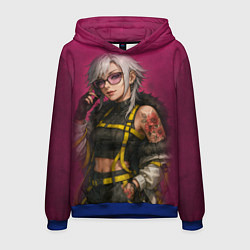 Толстовка-худи мужская Девушка с татуировкой в очках, цвет: 3D-синий