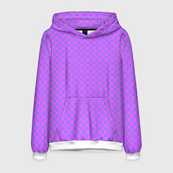 Толстовка-худи мужская Розовый сиреневый узор в клетку и горох, цвет: 3D-белый
