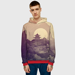 Толстовка-худи мужская Ретро иллюстрация Японского храма, цвет: 3D-красный — фото 2