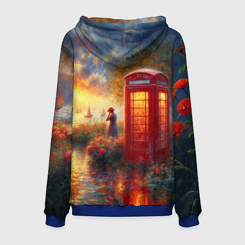 Мужская толстовка Пейзаж с красной телефонной будкой / 3D-Синий – фото 2