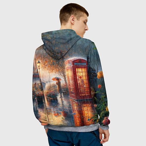 Мужская толстовка Красная телефонная будка на набережной / 3D-Меланж – фото 4