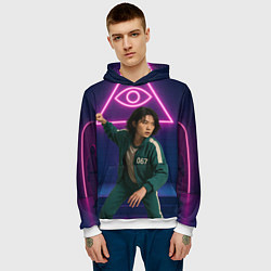 Толстовка-худи мужская Игрок 067 замахивается - Игра в кальмара, цвет: 3D-белый — фото 2