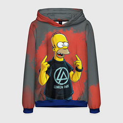 Толстовка-худи мужская Гомер в футболке Linkin Park, цвет: 3D-синий