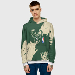 Толстовка-худи мужская Милуоки Бакс - разлитая краска, цвет: 3D-белый — фото 2