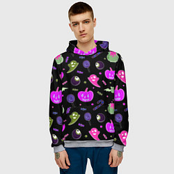 Толстовка-худи мужская Halloween pink black pumpkin, цвет: 3D-меланж — фото 2