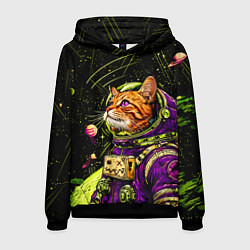 Толстовка-худи мужская Кислотный кот в космосе, цвет: 3D-черный