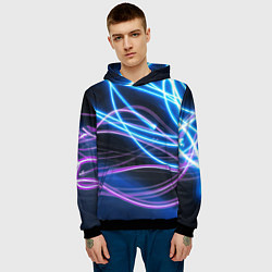 Толстовка-худи мужская Неоновая абстракция на темном, цвет: 3D-черный — фото 2
