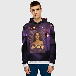 Толстовка-худи мужская Lana Del Rey в фиолетовых облаках, цвет: 3D-белый — фото 2