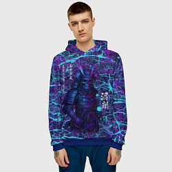 Толстовка-худи мужская Призрак самурая - неновый арт, цвет: 3D-синий — фото 2