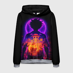 Толстовка-худи мужская Ванпис - неоновый Луффи, цвет: 3D-меланж