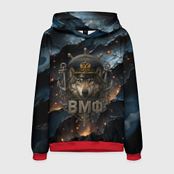 Толстовка-худи мужская Волк морской пехотинец ВМФ, цвет: 3D-красный