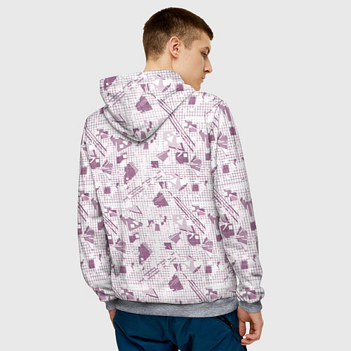 Мужская толстовка Мемфис бордовый на белом геометрический клетчатый / 3D-Меланж – фото 4