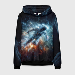 Толстовка-худи мужская Космонавт парит в космосе среди звезд, цвет: 3D-черный