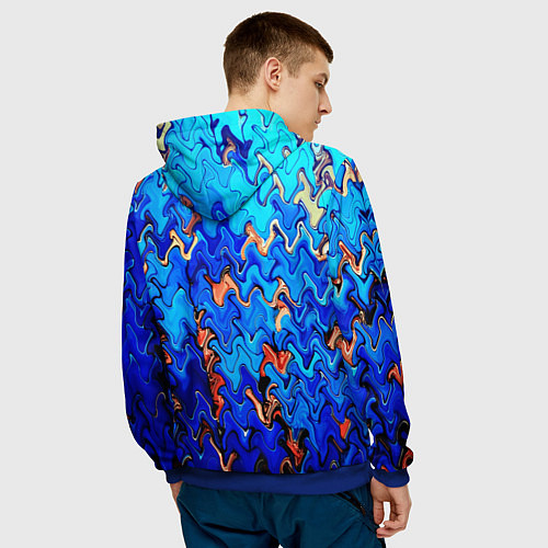 Мужская толстовка Сине-голубой стекающая абстракция / 3D-Синий – фото 4
