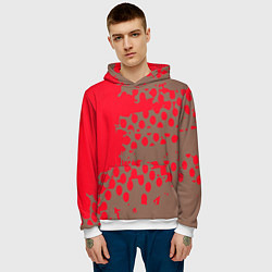 Толстовка-худи мужская Абстрактные алые пятна на цвете какао, цвет: 3D-белый — фото 2