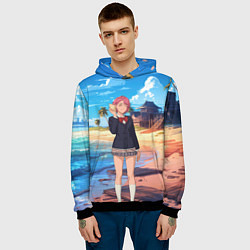 Толстовка-худи мужская Дандадан Сиратори Айра с ракушкой в руках, цвет: 3D-черный — фото 2