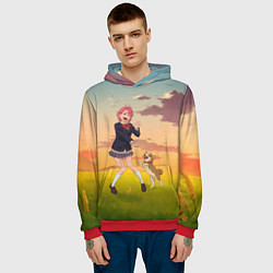 Толстовка-худи мужская Сиратори Айра играет с песиком - Дандадан, цвет: 3D-красный — фото 2