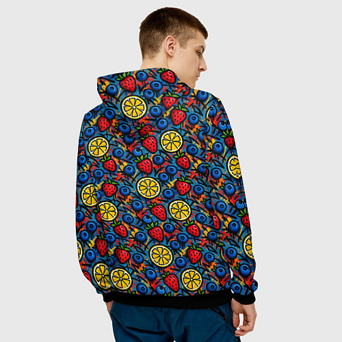 Мужская толстовка Ягоды и фрукты паттерн / 3D-Черный – фото 4