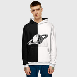 Толстовка-худи мужская Сатурн черно-белый, цвет: 3D-белый — фото 2