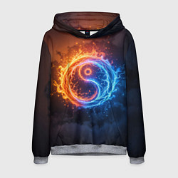 Толстовка-худи мужская Инь ян огонь и лёд, цвет: 3D-меланж