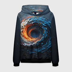Толстовка-худи мужская Краска синяя и оранжевая в форме вихря, цвет: 3D-черный