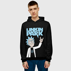 Толстовка-худи мужская Linkin Park и Рик Санчес из Рик и Морти, цвет: 3D-черный — фото 2