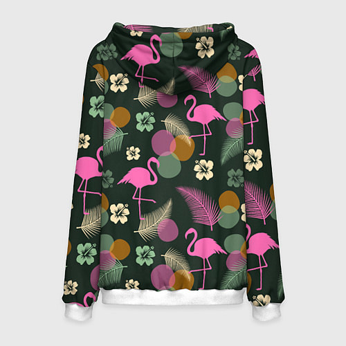 Мужская толстовка Фламинго и листья на темно-зеленом / 3D-Белый – фото 2