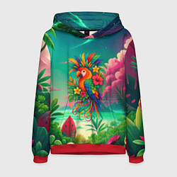 Толстовка-худи мужская Попугай и тропики, цвет: 3D-красный