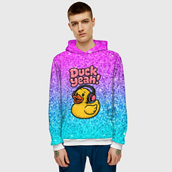 Толстовка-худи мужская Duck yeah - утка в наушниках, цвет: 3D-белый — фото 2
