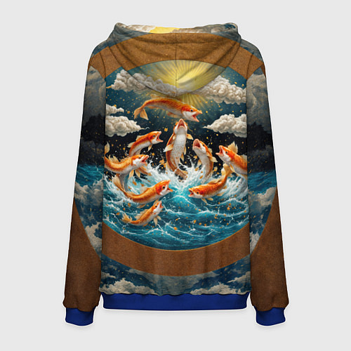 Мужская толстовка Большие золотистые рыбы выпрыгивают из воды / 3D-Синий – фото 2