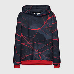 Толстовка-худи мужская Мраморные узоры из переплетений красных линий, цвет: 3D-красный