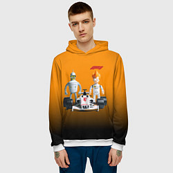 Толстовка-худи мужская Механик Бендер и пилот формулы 1 Фрай, цвет: 3D-белый — фото 2