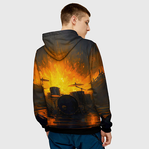 Мужская толстовка Гитарист играющий в пламени / 3D-Черный – фото 4