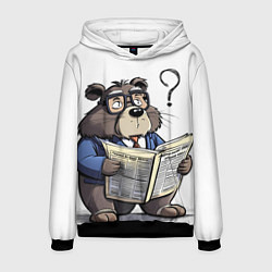 Толстовка-худи мужская Бобр - интеллигент с газетой, цвет: 3D-черный